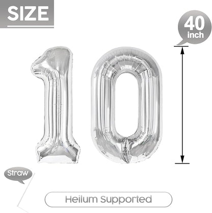 10 Balloon - Silver Birthday Number Balloons, 40 Inch Decorations Men Women | - Image 5