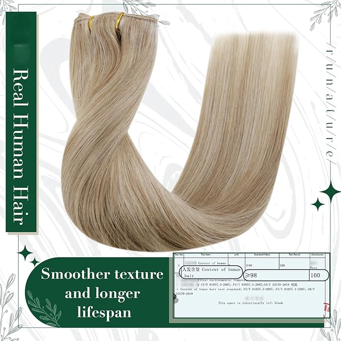 RUNATURE Clip in Hair Extensions Real Human Hair, Short Hair Extensions Clip Ins, Remy Human Hair for Women Double Weft 10 Inch 50g 3pcs #16P22 Dark Ash Blonde Highlight Light Blonde