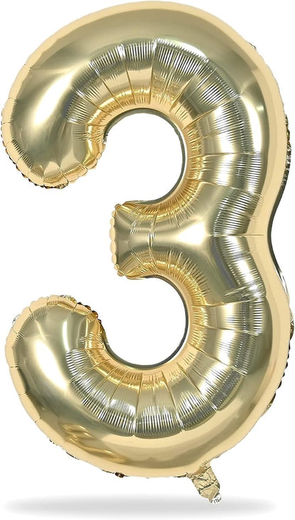 Champagne Gold Number 3 Balloons, 40 Inch Giant Light Gold Helium Foil Number - Image 8