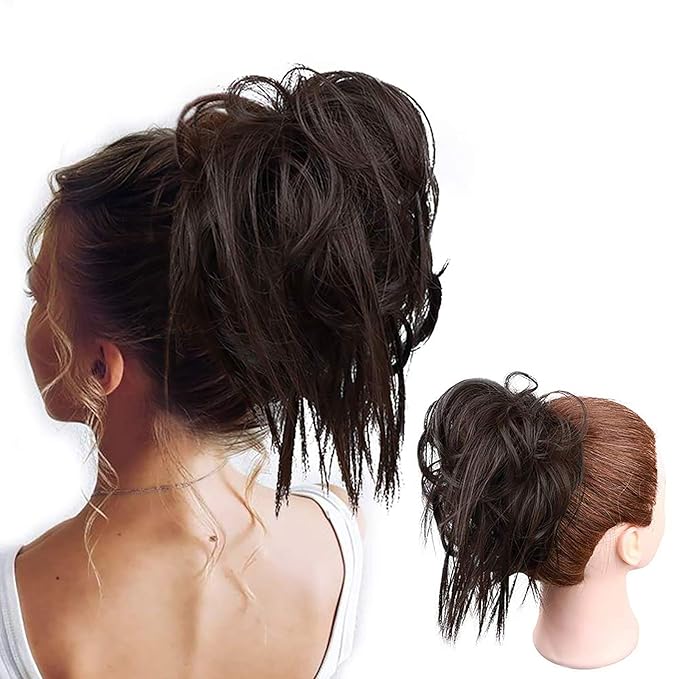 HMD Tousled Updo Messy Bun Hair Piece Hair Extension Ponytail With Elastic Rubber Band Updo Extensions Hairpiece Synthetic Hair Extensions Scrunchies Ponytail Hairpieces for Women(Dark Brown)