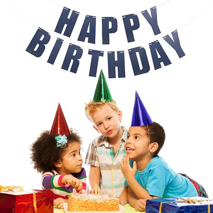 MEETINGU Happy Birthday Banner, Dark Blue Happy Birthday Bunting Banner - Image 5