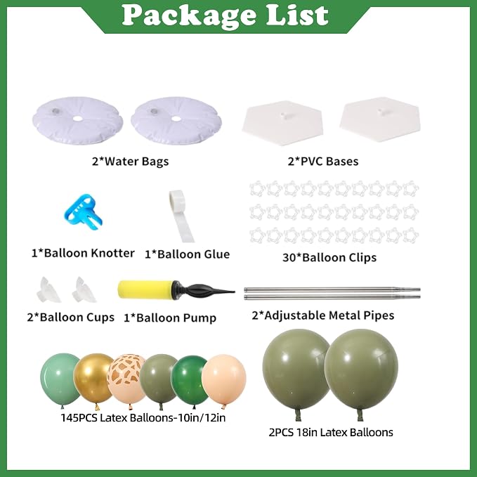 Green and Gold Balloon Column Stand Kit Set of 2, Safari Jungle Baby Shower - Image 3