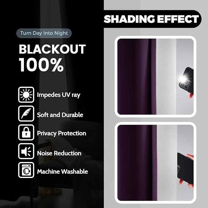 Yakamok 100% Blackout Curtains Ombre Purple Curtains - Image 4