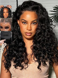KLAIYI Water Wave Pre Everything Glueless 13x4 Lace Front Wigs Human Hair Precut Lace Pre Plucked Pre Bleached Bye Bye Knots Curly Wear and Go Beginners Wig with Drawstring 30S Ready to Wear 26Inch
