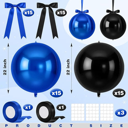 Jenaai 30 Set Graduation Round Foil Balloons Bulk 22 Inch 4d Black and Blue - Image 2