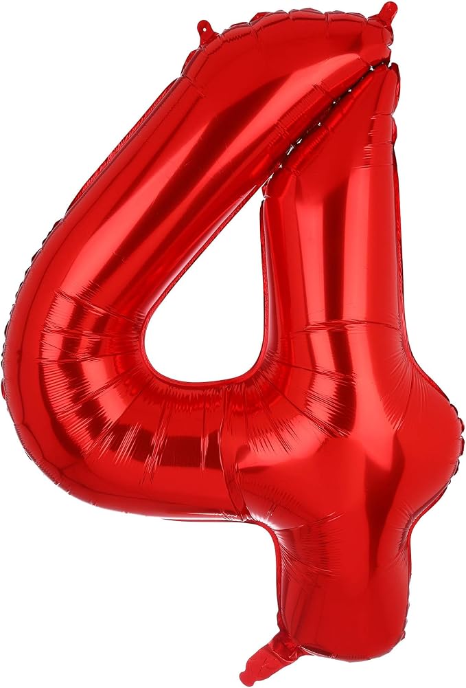 40 Inch 4 Red Number Balloons Mylar Foil Balloons 4th Birthday Party Decor | by GGDE
