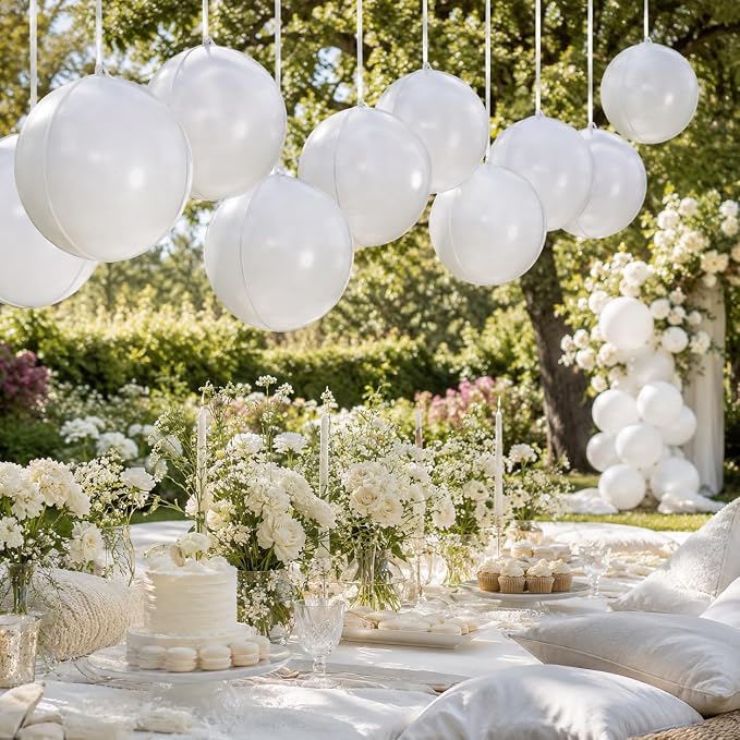 22 Inch White Foil Balloons, Large Metallic White Round Balloons, Sphere Ball - Image 5