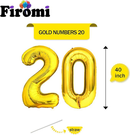FIROMI 20 Number Balloons Gold Big Foil Mylar 20th Balloon Numbers 40-inch | - Image 2