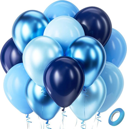 Bezente Blue Latex Balloons Set 60pcs 12 inch | Metallic Blue Pearl Blue Navy by Bezente