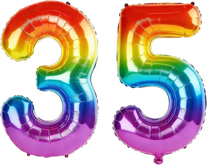 40 Inch Number 35 Balloons for 35th Birthday Party Decorations, 0-100 Rainbow by FOBELEC