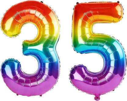 40 Inch Number 35 Balloons for 35th Birthday Party Decorations, 0-100 Rainbow by FOBELEC