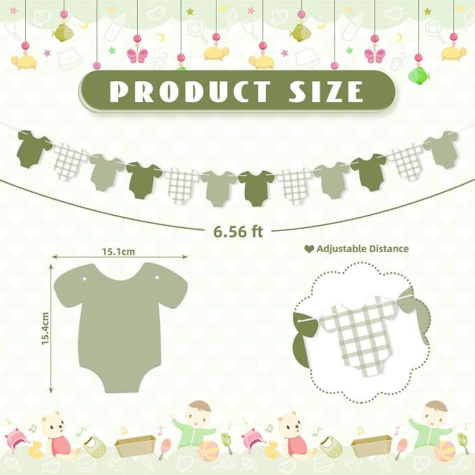 Weysat 2 Pcs Baby Clothes Banner Baby Boys Girls Shower Decorations Green - Image 2
