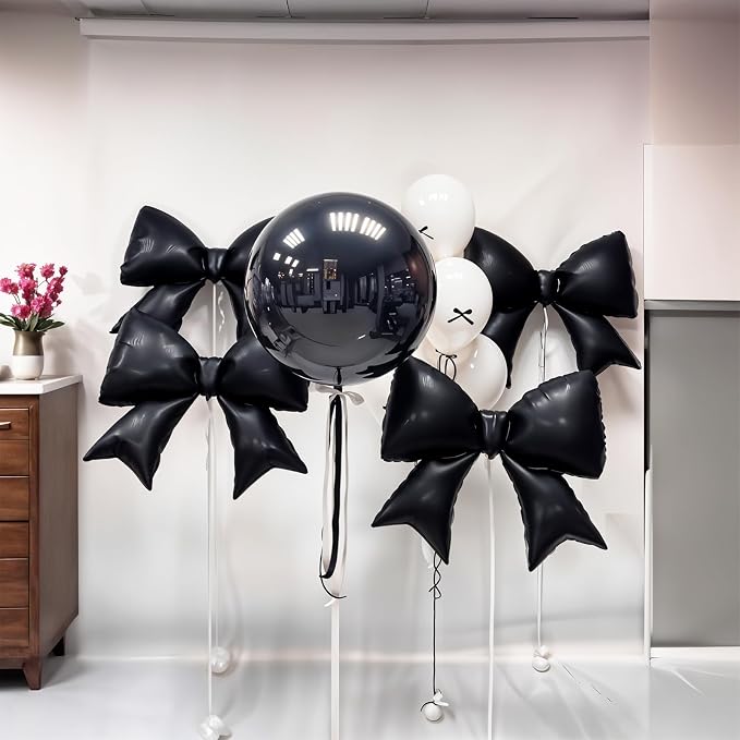 38 Inch Black Bow Foil Balloons, Large Black Mylar Bowknot Balloons Coquette - Image 8