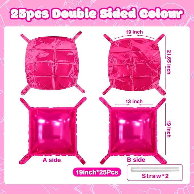 NISOCY 25PCS Hot Pink Square Foil Balloons Wall Backdrop | Double Sided Balloon - Image 2