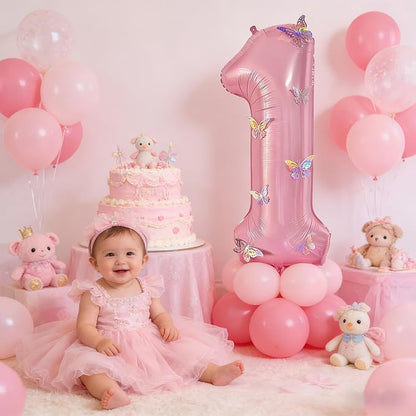 40 Inch Number Balloon Pink Large Mylar Foil Pink Number Balloons and Butterfly - Image 3