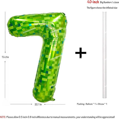 40 inch giant Green pixel miner game number 7 balloon | Large mining theme foil - Image 3