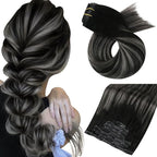 Moresoo Seamless Clip in Hair Extensions Human Hair Black And Grey Silver Ombre Human Hair Extensions Clip ins Long for Women Pure Weft Invisible 120g/7pcs 22 inch