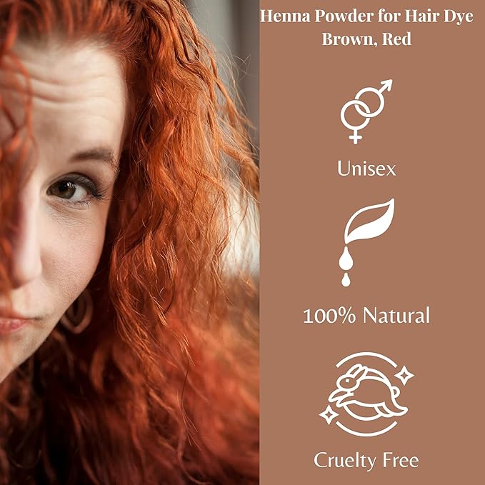 Henna Cosmetics Henna Hair Color & Beard Dye for Men | Brown Red Henna Powder for Hair | Organic Hair Dye without Chemicals | 100 Grams / 3.52 Ounce