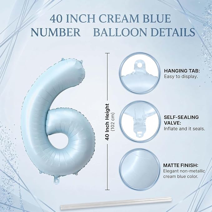 Baby Blue Number 16 Balloon 40 Inch, Foil Digits Theme Party Supplies | Elegant - Image 4