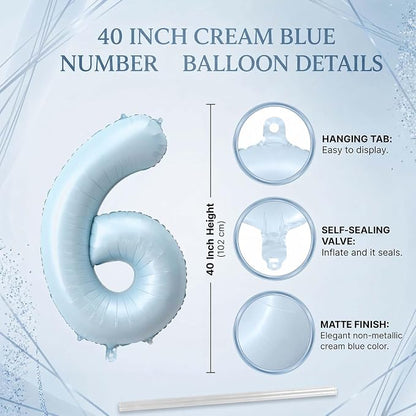 Baby Blue Number 16 Balloon 40 Inch, Foil Digits Theme Party Supplies | Elegant - Image 4