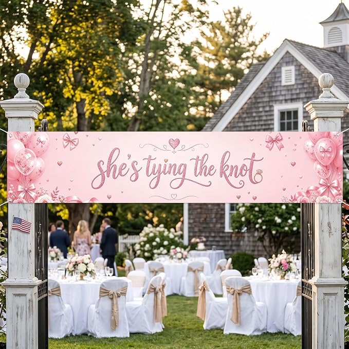 She's Tying The Knot Banner Bridal Shower Engagement Party Decorations | - Image 4