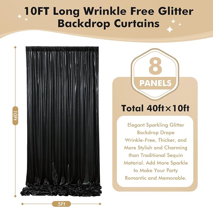 40ftx10ft Shimmer Black Sequin Backdrop Curtain - Image 5