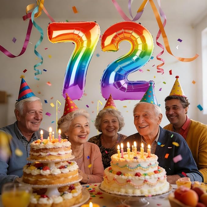 40 Inch Number 72 Balloons for 72nd Birthday Party Decorations, 0-100 Rainbow - Image 2
