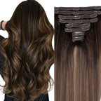 Straight Clip In Hair Extensions Real Human Hair 8Pcs Clip In Balayage Dark Brown to Chestnut Brown Human Hair Extensions with 18Clips Lace Weft 120g 16inch
