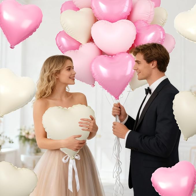 Pink Cream Beige Heart Balloons, Apricot Helium Balloon - Image 5