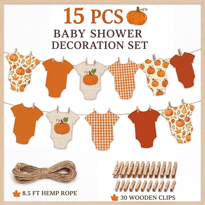 Frienda Baby in Bloom Paper Banner Baby Shower Fall Pumpkin Paper Bodysuit - Image 2