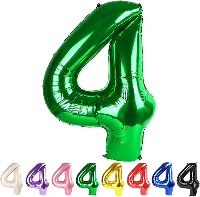 4 Balloon Numbers Party Decorations, 40In Dark Green Balloons by Mluchee
