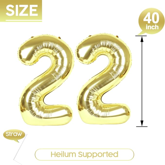 22 Balloon - Champagne Gold Birthday Number Balloons, 40 Inch Decorations | - Image 5