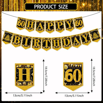 Mxdfafa 39Pcs Black Gold Glitter 60th Birthday Decorations Kit, 60th Bday Party - Image 5