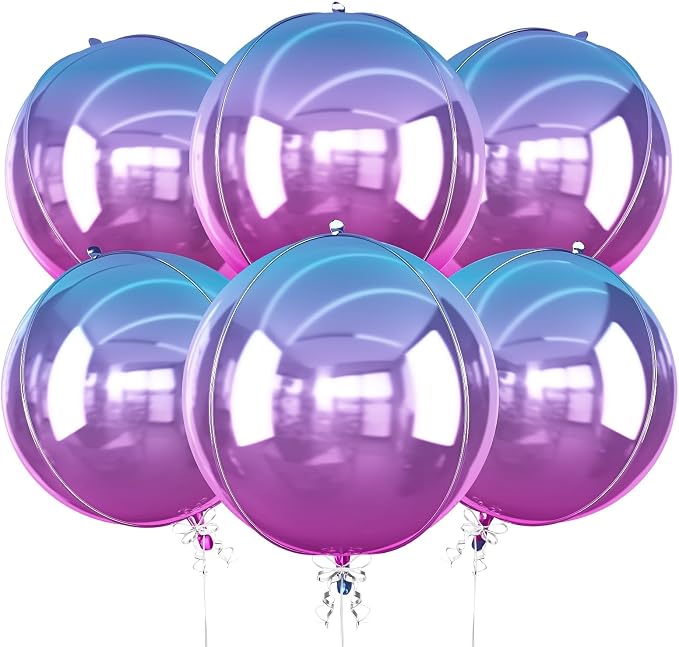 6Pcs Gradient Purple Round Foil Balloons, Metallic Purple Foil Balloon by vibzox