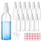 Spray Bottles, 1oz/30ml Clear Empty Fine Mist Plastic Mini Travel Bottle Set, Small Refillable Liquid Containers with 2pcs Funnels and 24pcs Labels (12 Pack)