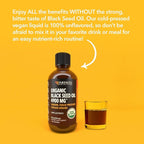 Organic Black Seed Oil Cold Pressed Liquid - Black Cumin Supplement for Immune System Function, Digestive Support, Hair Nourishment & Overall Health - 8 Fl Oz - Unflavored, Non-GMO, Vegan
