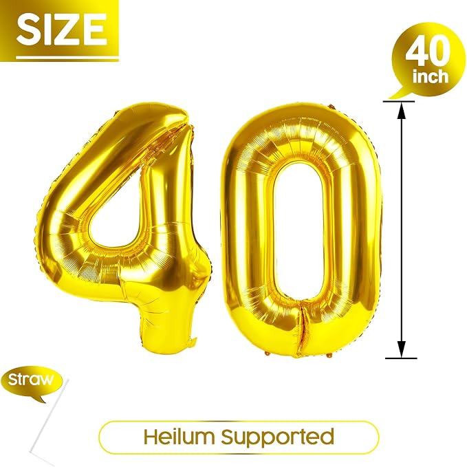 40 Balloon - Gold Birthday Number Balloons, 40 Inch Decorations Men Women | - Image 5