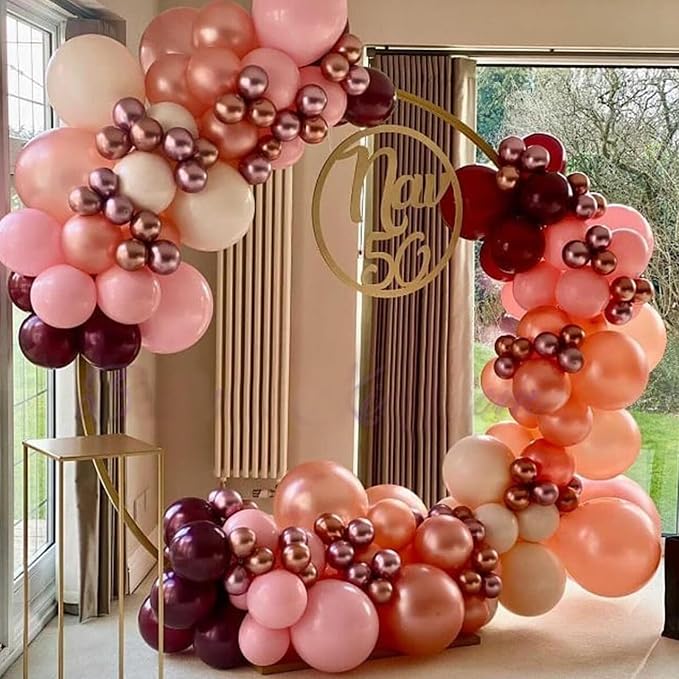 Burgundy Red and Pink Balloons, 60 Pack 12in Rose Gold Wine Red Light Pink - Image 5