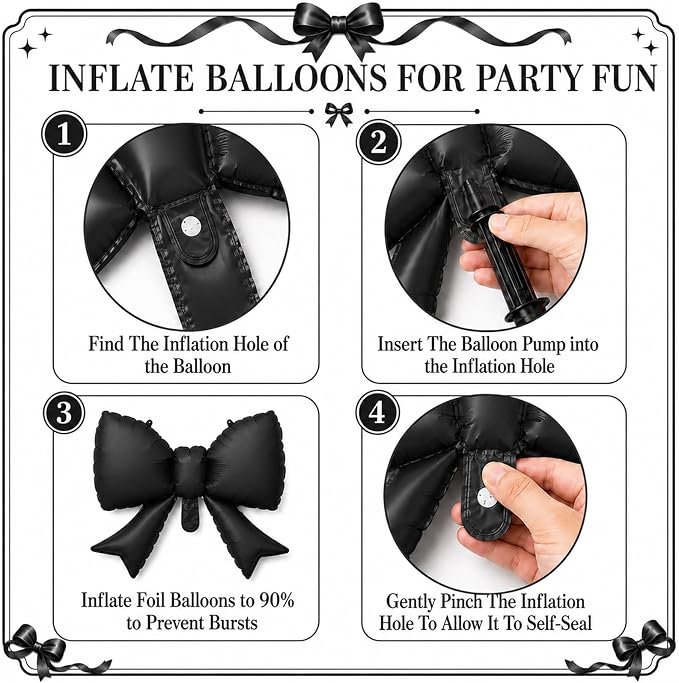 8Pcs Black Bow Foil Balloons, 21Inch Black Bow Shaped Balloons - Image 7
