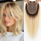 HAIRCUBE Hair Toppers for Women 100% Real Human Hair, Ombre Light Blonde, 6"*5.5"MONO Large Base,65g Hand-moven Real Human HairToppers for Women with ThinningHair