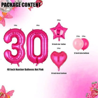 40 Inch Number Balloon Hot Pink 30 Set Pink Theme 30th Birthday Decor 30Pcs | - Image 2