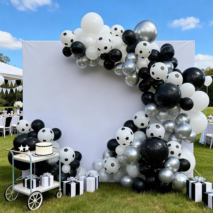 FunHot Soccer Balloons, 12 Inch Black White Silver Football Printed Helium - Image 4