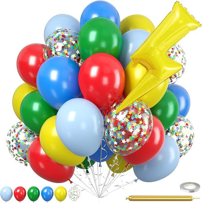 Red Green Blue Balloons, Star Colorful Confetti Gold Long Balloon by Saxuxu