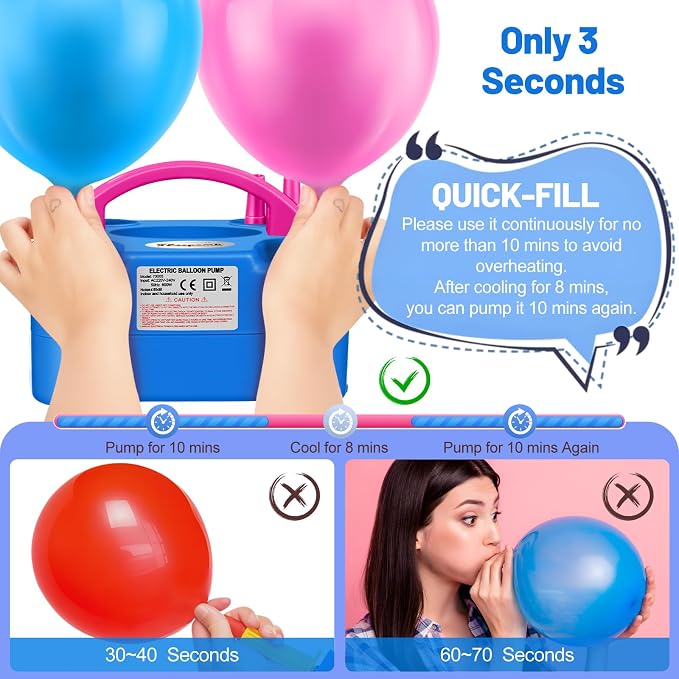 FLSEPAMB Balloon Pump, Electric Balloon Pump, Portable Dual Nozzle 110V 600W - Image 2