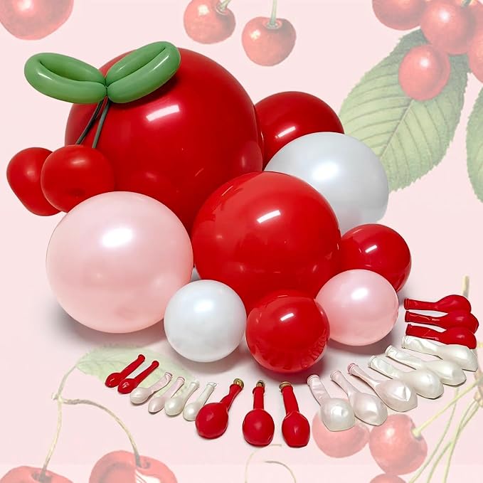 Red Pink Balloon Arch Double Stuffed Latex Pink White Pearl Balloons Red Green - Image 4