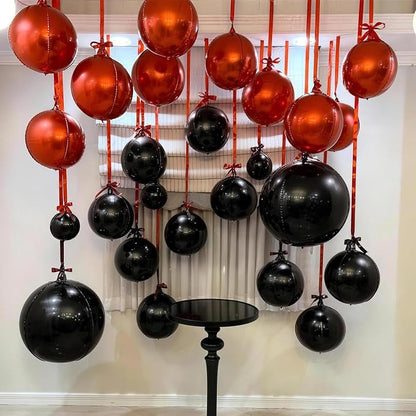 9 Pcs Black Red Round Foil Balloons Halloween Balloon | 22 In Black Metallic - Image 7