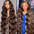 200% Density 13x4 Auburn Brown Body Wave Lace FrontWigs Chestnut Brown Colored Human HairWigs For WomenHD Transparent Lace FrontWig Human Hairwith Baby Hair 20Inch