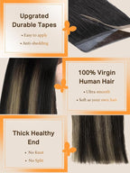 DOORES Human Hair Extensions Tape in, Balayage Natural Black to Light Blonde 22 Inch 30g 10pcs, Tape in Hair Extensions Remy Hair Extensions Straight Hair