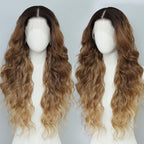 13x4 Synthetic Lace Front Wigs Pre Plucked Honey Blonde with Black 26 Inch Long Wavy 100% Futura Premium 13x4 HD Lace Wigs For Black Women Ready to Wear Daily Party Use