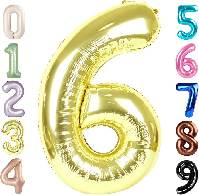 6 Balloon Number 40 Inch Light Gold Balloons by Mluchee